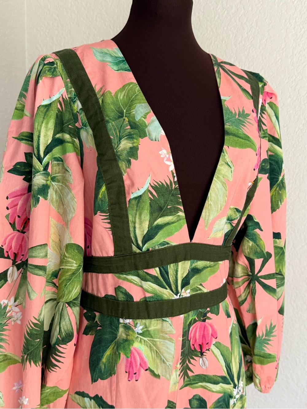 FARM Rio for Anthropologie Tropical Cotton Wide Leg Jumpsuit Pink Green Size M - Picture 5 of 12